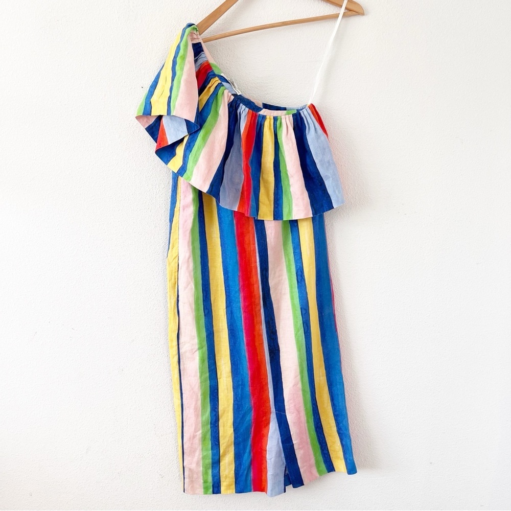 Mara Hoffman Ray Rainbow Stripe One-Shoulder Linen Midi Dress - Picture 6 of 9